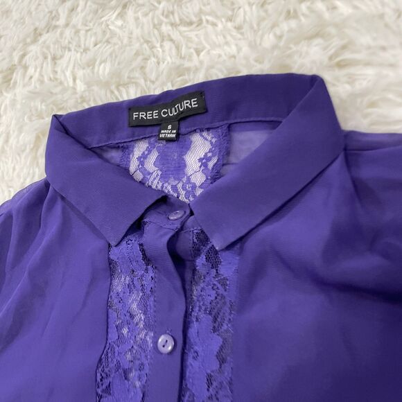 FREE CULTURE Sheer lace Top Button Up Shirt Women L Fairy Boho Whimsy Romantic - Picture 5 of 16